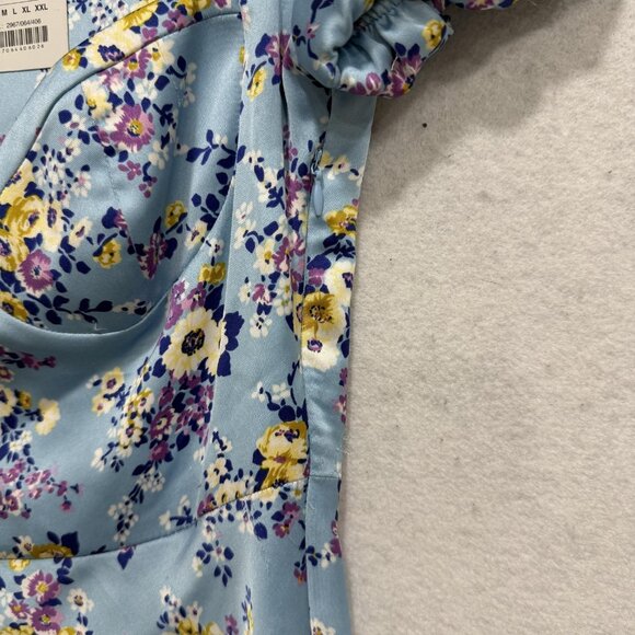 Zara Dress Womens Small Blue Floral Puff Sleeve Fit & Flare Mini Satin Sundress - Picture 8 of 14